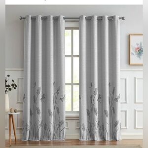 Melodieux Wheat Embroidery Linen Textured Curtain 52” W x 96”L(1 curtain)